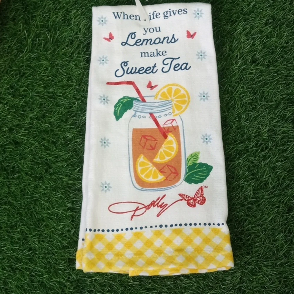 Lemons Make Sweet Tea Kitchen Tea Towel and Bottle Set - Yellow & Red